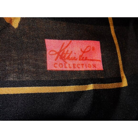 Vintage Kathie Lee Collection Extra Large Floral Scarf black roses head wrap bow - Picture 10 of 16